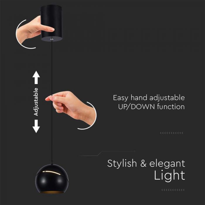 LED PENDANT LIGHT 8.5W WW 850lm ADJUSTABLE WIRE & TOUCH LIGHT ON/OFF 120x1600mm BLACK