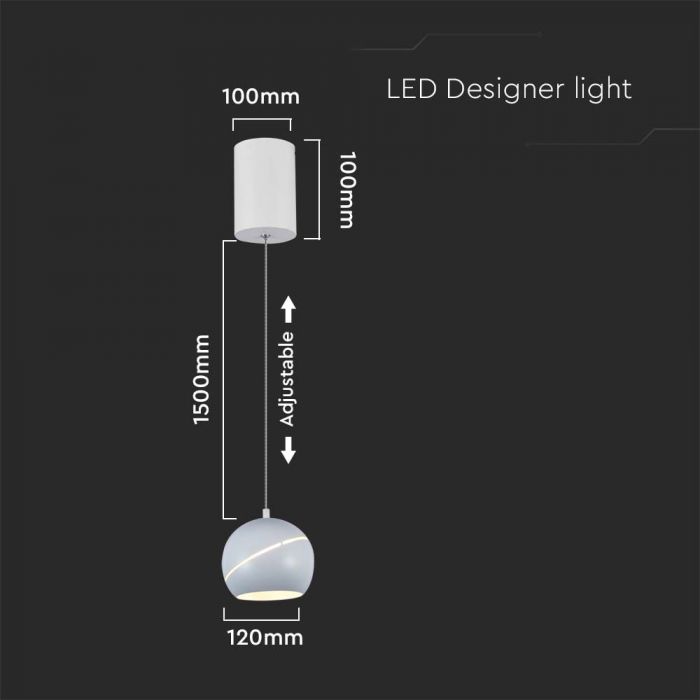 LED PENDANT LIGHT 8.5W WW 850lm ADJUSTABLE WIRE & TOUCH LIGHT ON/OFF 120x1600mm WHITE