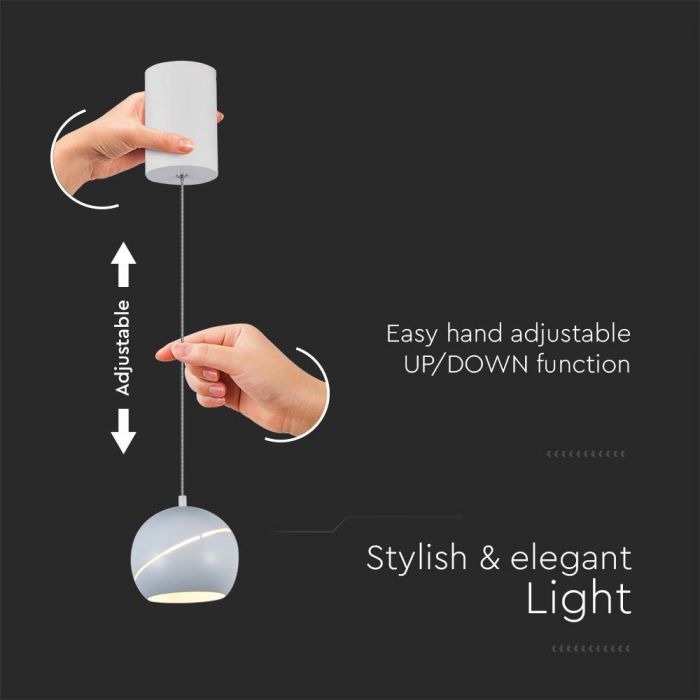 LED PENDANT LIGHT 8.5W WW 850lm ADJUSTABLE WIRE & TOUCH LIGHT ON/OFF 120x1600mm WHITE