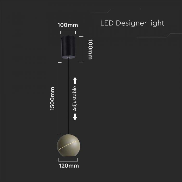 LED PENDANT LIGHT 8.5W WW 850lm ADJUSTABLE WIRE & TOUCH LIGHT ON/OFF 120x1600mm CHAMPAGNE GOLD