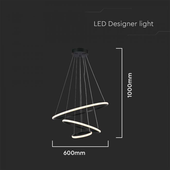 LED PENDANT LIGHT 32W WW 3880lm 180° 600x1000mm BLACK