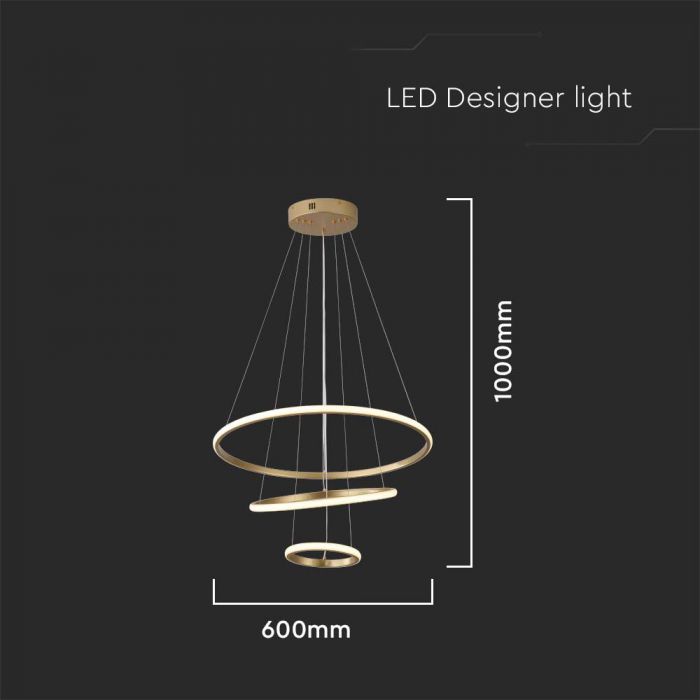 LED PENDANT LIGHT 32W WW 3880lm 180° 600x1000mm GOLD