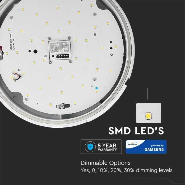 LED DOME MICROWAVE SENSOR 15W WW  1400lm 120/360° 3-6m 32X10 IP65 SAMSUNG CHIP