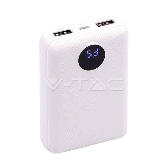 POWER BANK WITH DISPLAY 10000mAh/37wh 2xUSB PORTS 5V WHITE