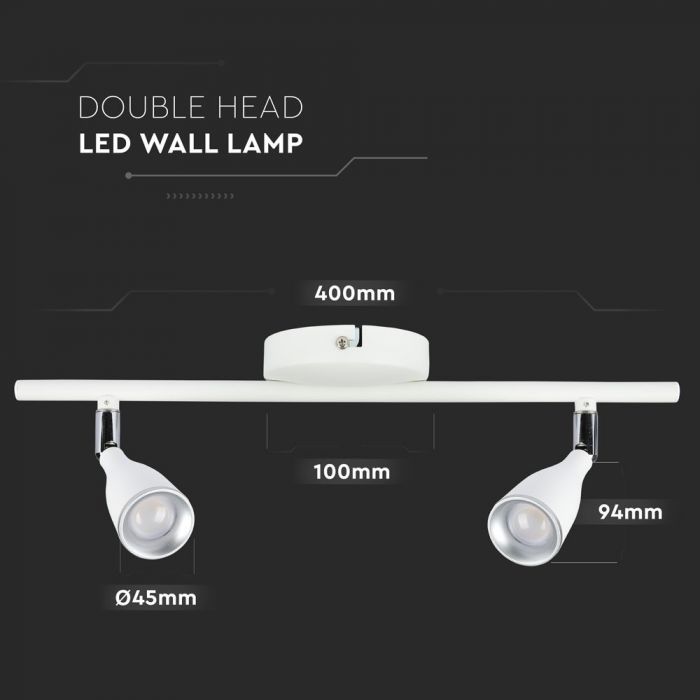 LED WALL LIGHT WHITE 9W DL 720lm 100° 400X100X94 PLASTIC+METAL
