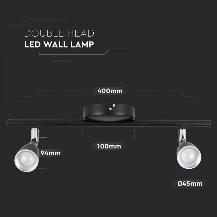 2 x 4.5W LED Wall Lamp Natural White Black