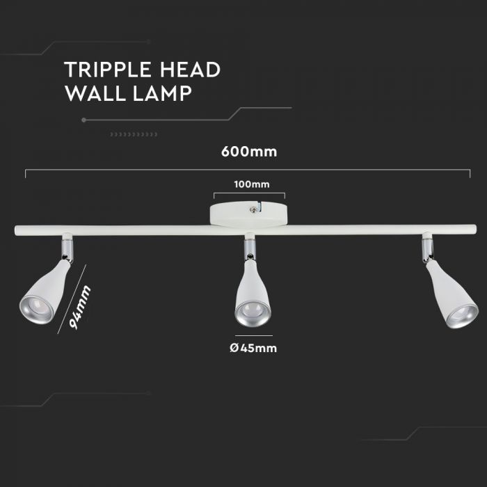 LED WALL LIGHT WHITE 13.5W WW 1080lm 100° 600X100X94 PLASTIC+METAL