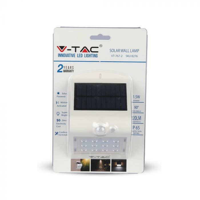 LED SOLAR WALL Sensor LIGHT 1.5W DL+DL 220lm 90° 145X96X79 IP65 White+Black