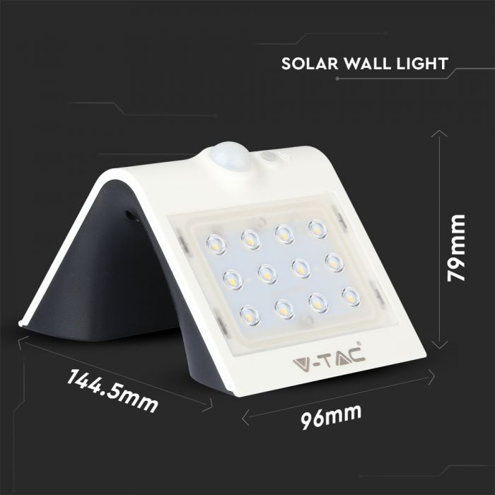 LED SOLAR WALL Sensor LIGHT 1.5W DL+DL 220lm 90° 145X96X79 IP65 White+Black