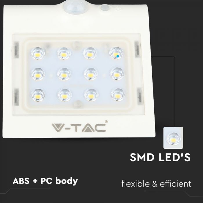LED SOLAR WALL Sensor LIGHT 1.5W DL+DL 220lm 90° 145X96X79 IP65 White+Black