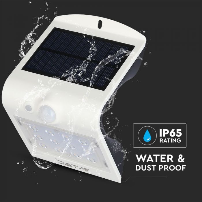LED SOLAR WALL Sensor LIGHT 1.5W DL+DL 220lm 90° 145X96X79 IP65 White+Black