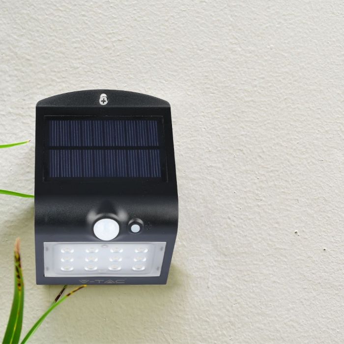 LED SOLAR WALL Sensor LIGHT 1.5W DL+DL 220lm 90° 145X96X79 IP65 Black+Black