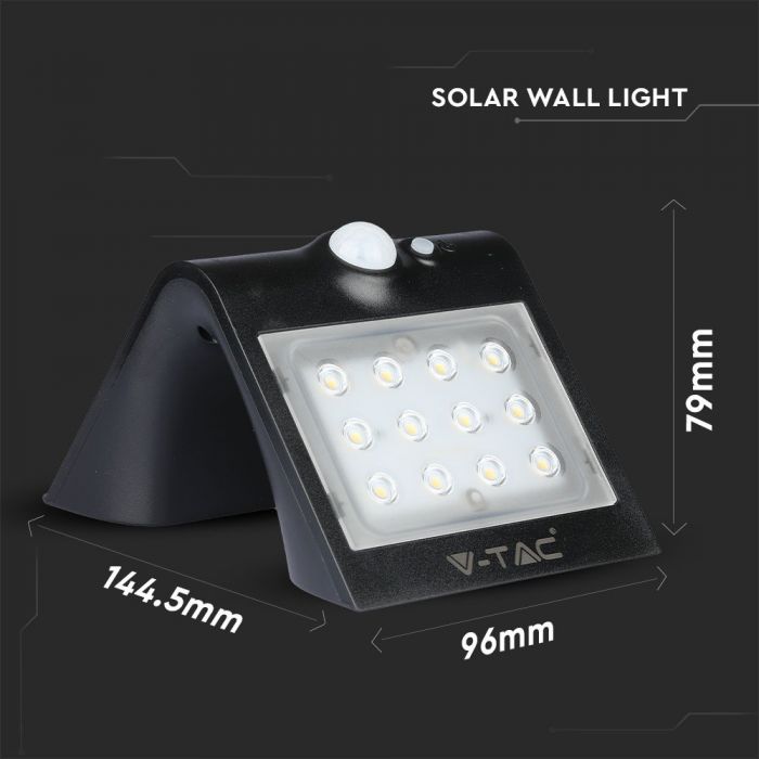LED SOLAR WALL Sensor LIGHT 1.5W DL+DL 220lm 90° 145X96X79 IP65 Black+Black