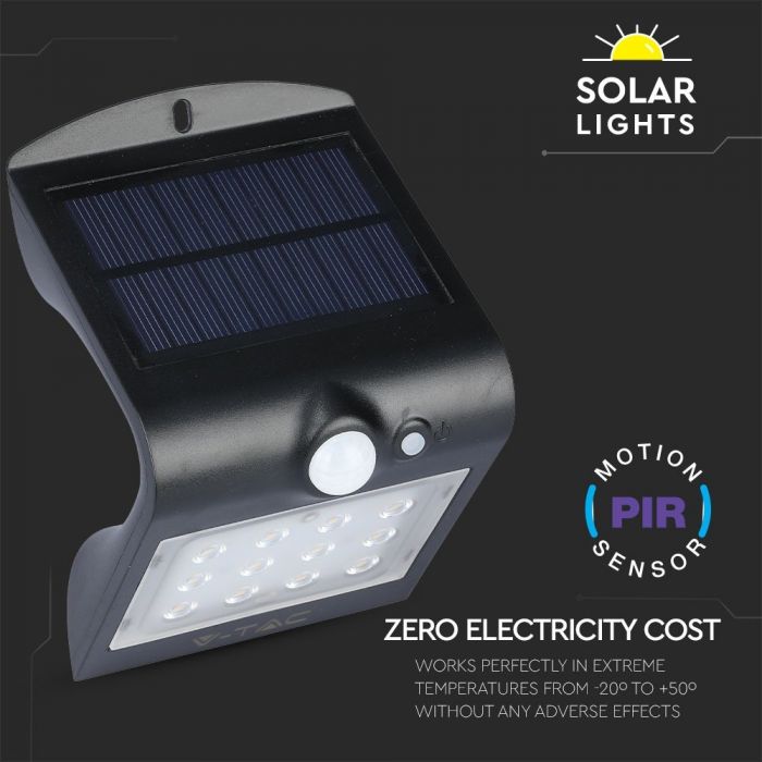 LED SOLAR WALL Sensor LIGHT 1.5W DL+DL 220lm 90° 145X96X79 IP65 Black+Black