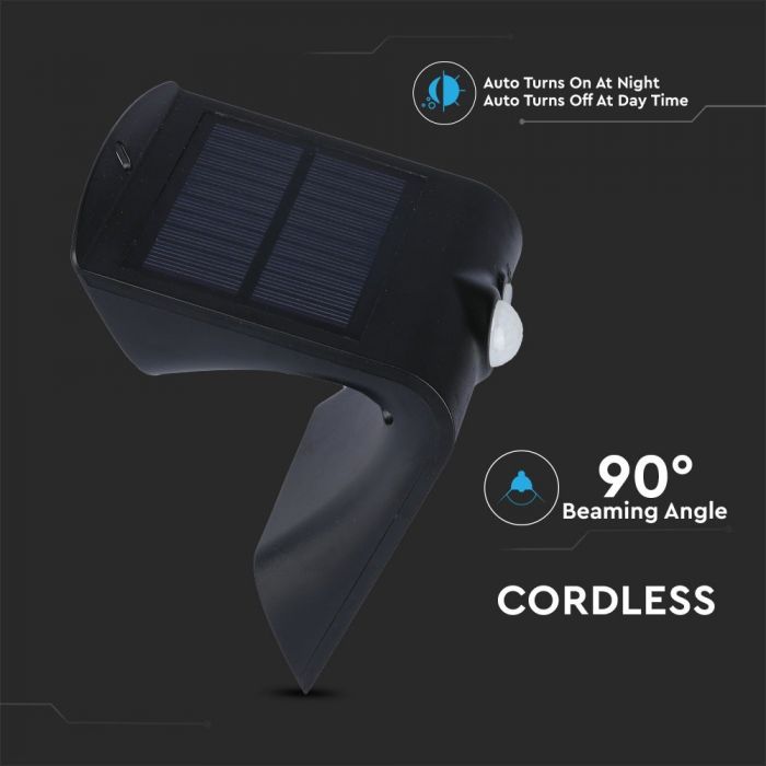 LED SOLAR WALL Sensor LIGHT 1.5W DL+DL 220lm 90° 145X96X79 IP65 Black+Black
