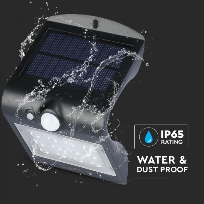 LED SOLAR WALL Sensor LIGHT 1.5W DL+DL 220lm 90° 145X96X79 IP65 Black+Black
