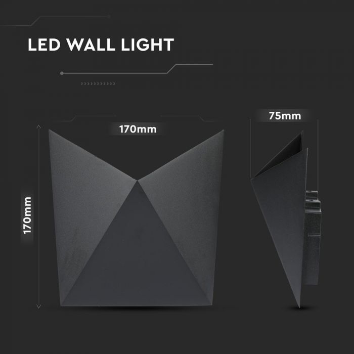 LED WALL LIGHT ALUMINIUM 5W WW 550lm 120° 170X170X75 BLACK IP65