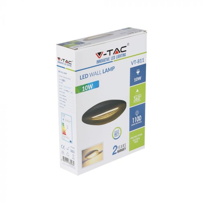 LED WALL LIGHT ALUMINIUM 10W WW 1100lm 360° 300X215X60 BLACK IP65