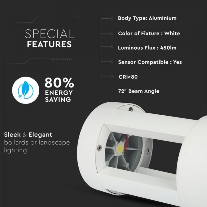 LED GARDEN LIGHT ALUMINIUM 10W 450lm WW 72° 108X250 IP65 WHITE