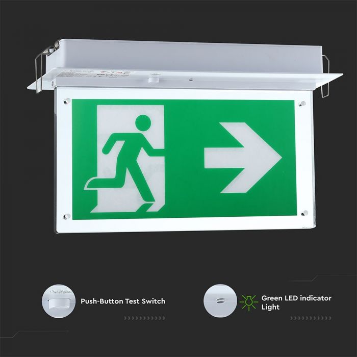 LED RECESSED FIXED EMERGENCY EXIT LIGHT 16 SMD 2W 140lm CW SAMSUNG CHIP
