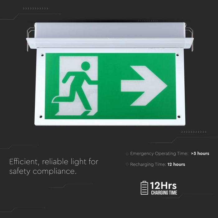 LED RECESSED FIXED EMERGENCY EXIT LIGHT 16 SMD 2W 140lm CW SAMSUNG CHIP
