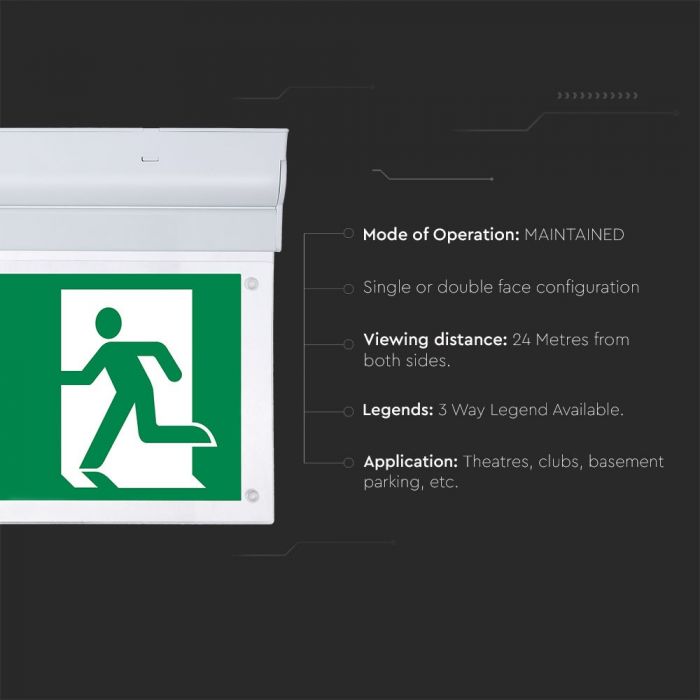 LED WALL SURFACE EMERGENCY EXIT LIGHT 16 SMD 2W 160lm CW SAMSUNG CHIP