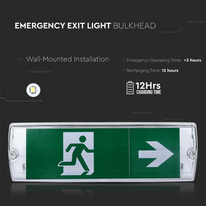 LED WALL/BULK HEAD EMERGENCY EXIT LIGHT 16 SMD 3W 140lm CW IP65 SAMSUNG CHIP