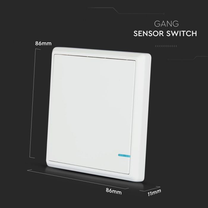 WIRELESS SENSOR SWITCH compatible with V-TAC smart light 1GANG 2-3V (CR2032 BATTERY) 86X86X11 IP54