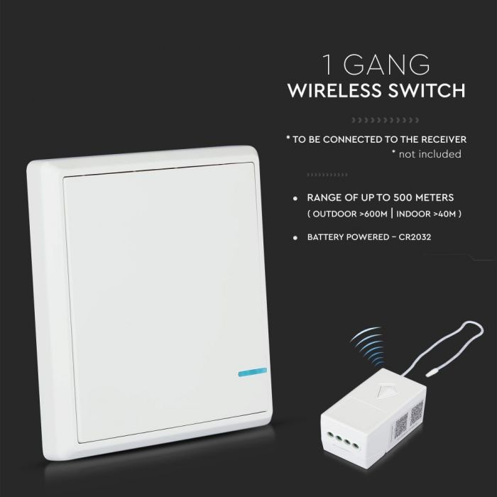 WIRELESS SENSOR SWITCH compatible with V-TAC smart light 1GANG 2-3V (CR2032 BATTERY) 86X86X11 IP54