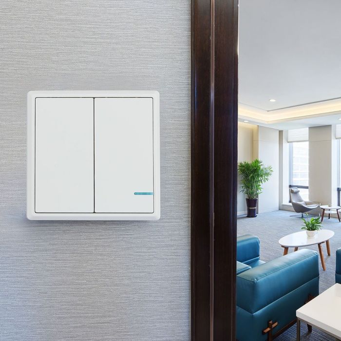 WIRELESS SENSOR SWITCH compatible with V-TAC smart light 2GANG 2-3V (CR2032 BATTERY) 86X86X11 IP54