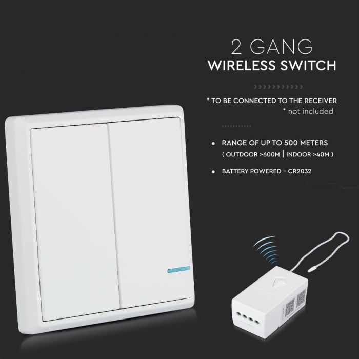 WIRELESS SENSOR SWITCH compatible with V-TAC smart light 2GANG 2-3V (CR2032 BATTERY) 86X86X11 IP54