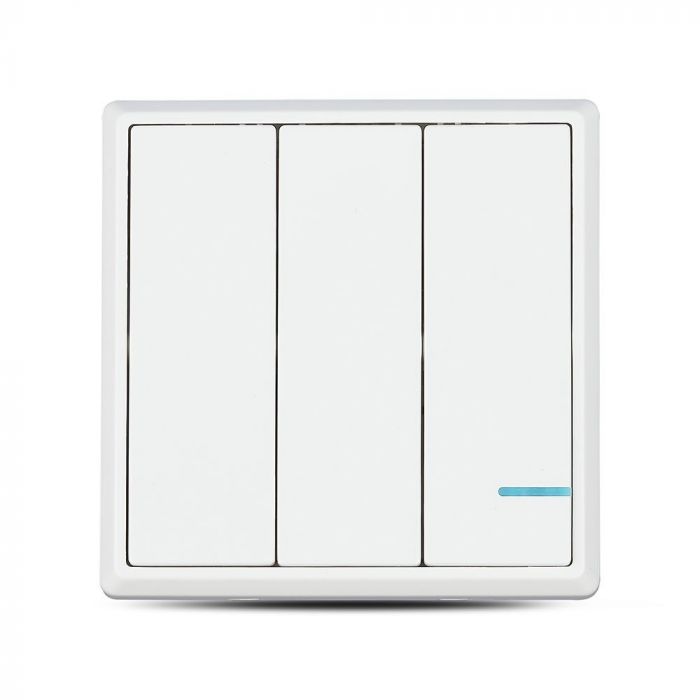 WIRELESS SENSOR SWITCH compatible with V-TAC smart light 3GANG 2-3V (CR2032 BATTERY) 86X86X11 IP54