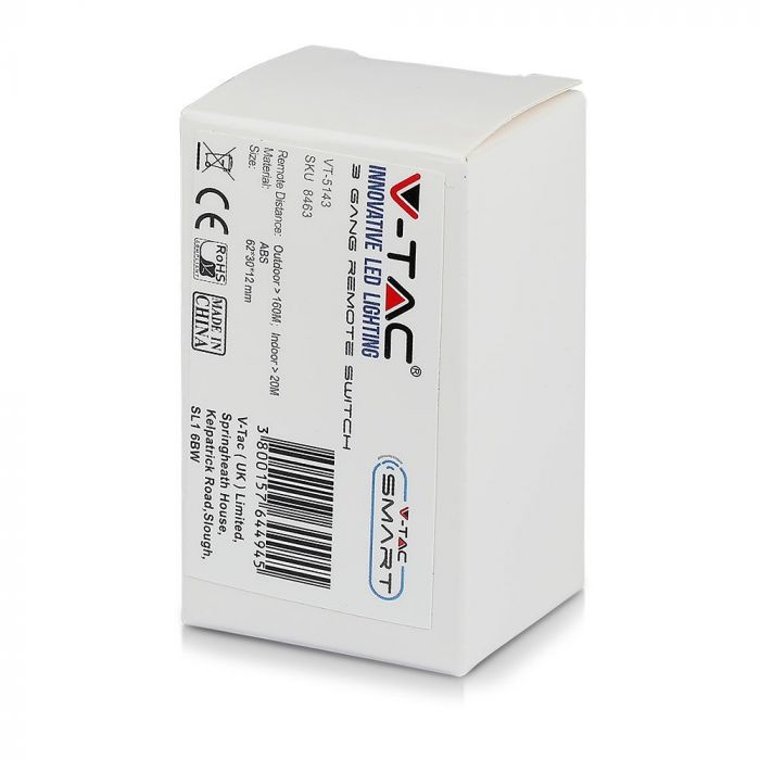 3 GANG REMOTE SENSOR SWITCH compatible with V-TAC smart light IP44