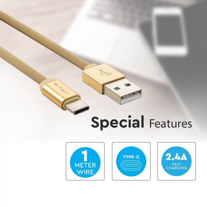 USB TYPE C CABLE 1M 2.4A RUBBY SERIES GOLD