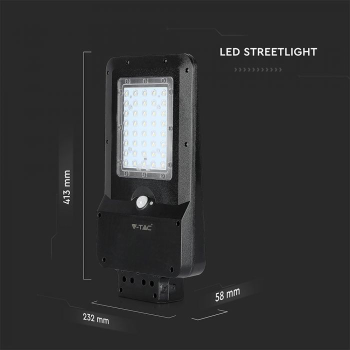 LED SOLAR STREET LIGHT WITH SENSOR 15W DL 1600lm 140° 413X232X58 IP65 BLACK