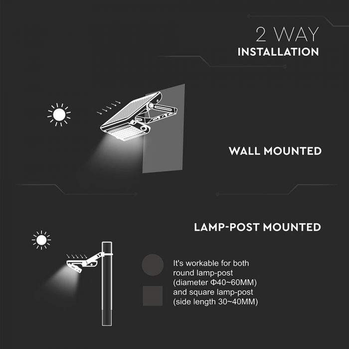 LED SOLAR FLOOD LIGHT WITH SENSOR 10W DL 1100lm 90° 313X300 IP65 BLACK