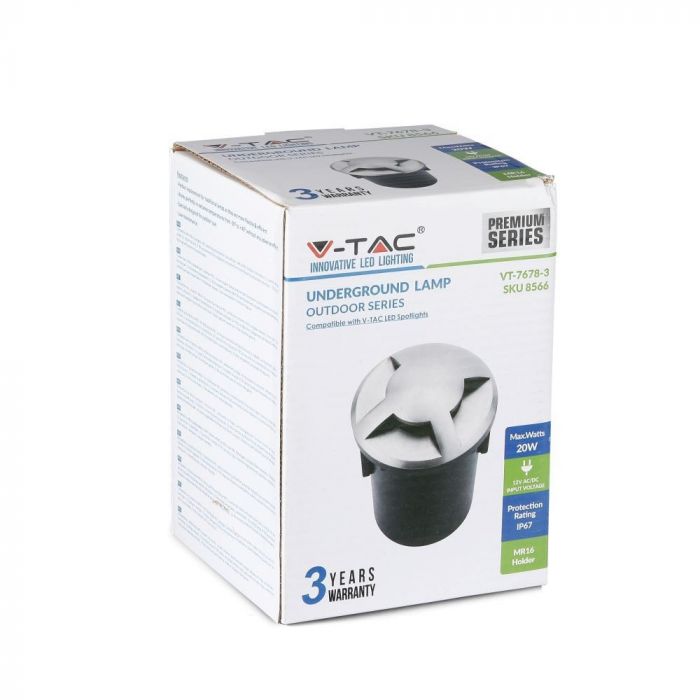 LED UNDERGROUND FITTING STAINLESS STEEL ROUND W/3 MR16 87X128 IP67 SILVER