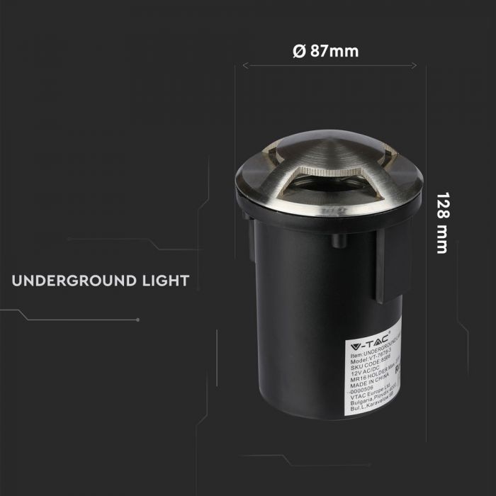 LED UNDERGROUND FITTING STAINLESS STEEL ROUND W/3 MR16 87X128 IP67 SILVER
