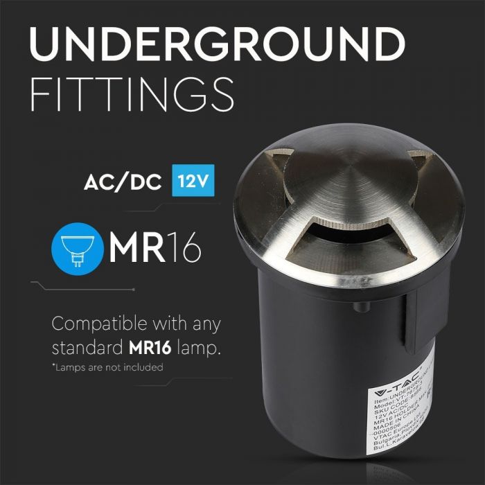 LED UNDERGROUND FITTING STAINLESS STEEL ROUND W/3 MR16 87X128 IP67 SILVER