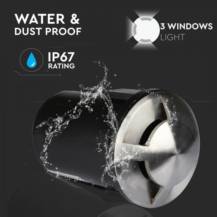 LED UNDERGROUND FITTING STAINLESS STEEL ROUND W/3 MR16 87X128 IP67 SILVER