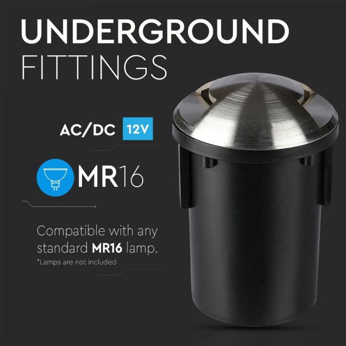 LED UNDERGROUND FITTING STAINLESS STEEL ROUND W/2 MR16 87X128 IP67 SILVER