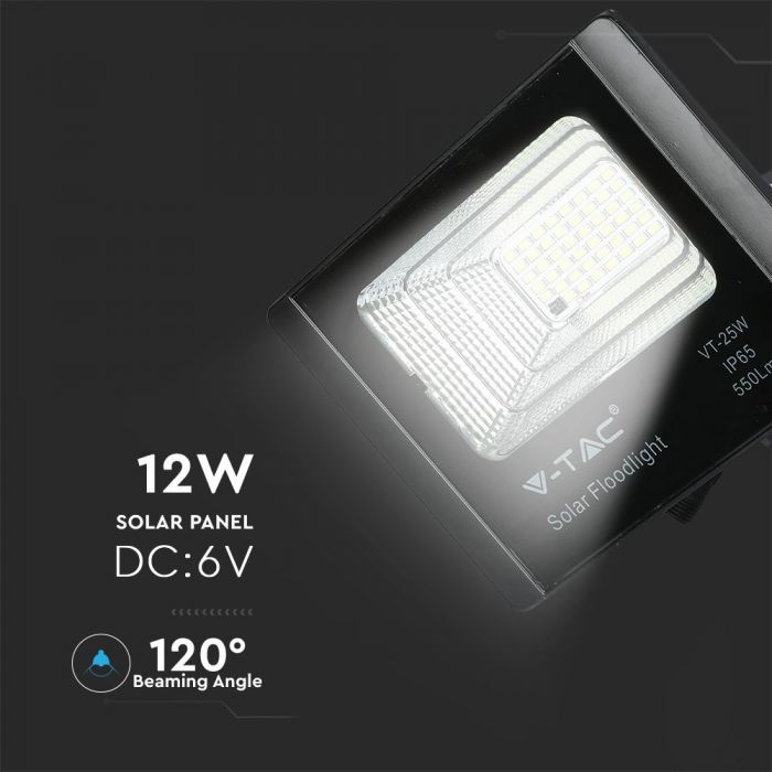 LED SOLAR FLOOD LIGHT 12W DL 550lm 120° 205X50X170 IP65 BLACK