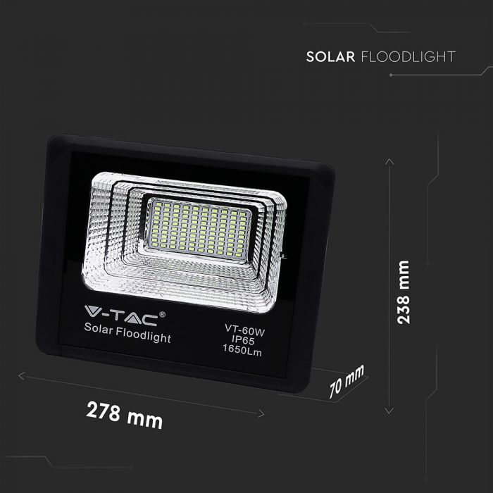 LED SOLAR FLOOD LIGHT 20W DL 1650lm 120° 270X70X238 IP65 BLACK