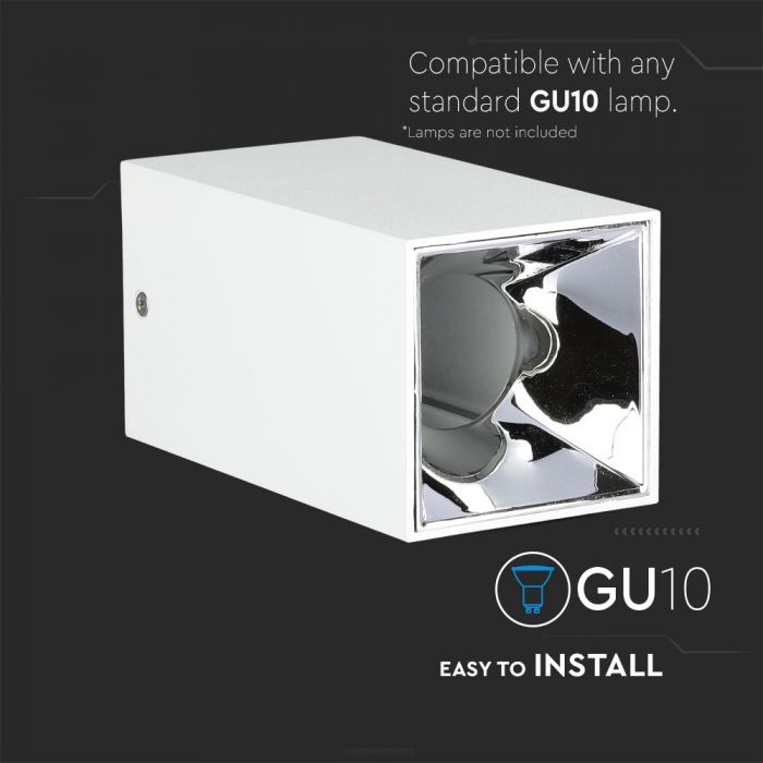 LED SURFACE GU10 FITTING ALUMINIUM SQUARE 74X74X140 WHITE+CHROME