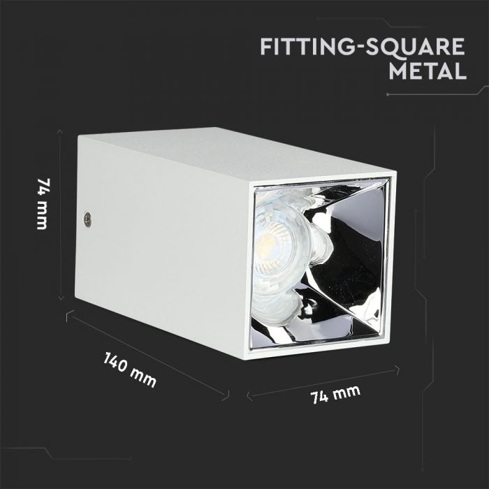 LED SURFACE GU10 FITTING ALUMINIUM SQUARE 74X74X140 WHITE+CHROME