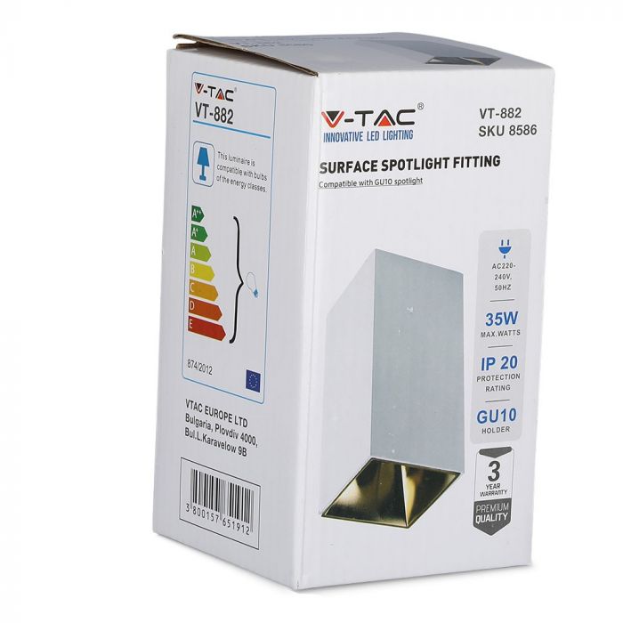 LED SURFACE GU10 FITTING ALUMINIUM SQUARE 74X74X140 WHITE+GOLD