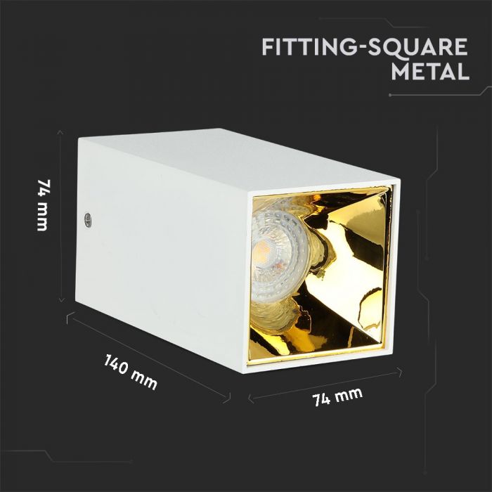 LED SURFACE GU10 FITTING ALUMINIUM SQUARE 74X74X140 WHITE+GOLD