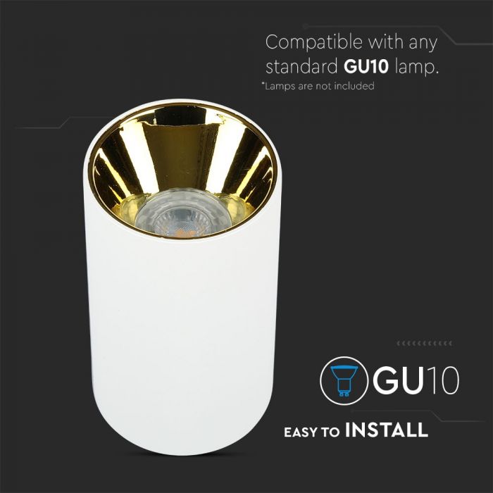 LED SURFACE GU10 FITTING ALUMINIUM ROUND 80X140 WHITE+GOLD