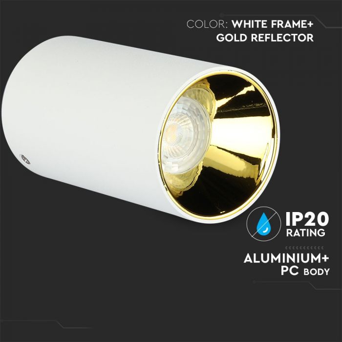 LED SURFACE GU10 FITTING ALUMINIUM ROUND 80X140 WHITE+GOLD