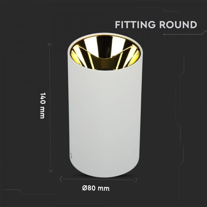 LED SURFACE GU10 FITTING ALUMINIUM ROUND 80X140 WHITE+GOLD